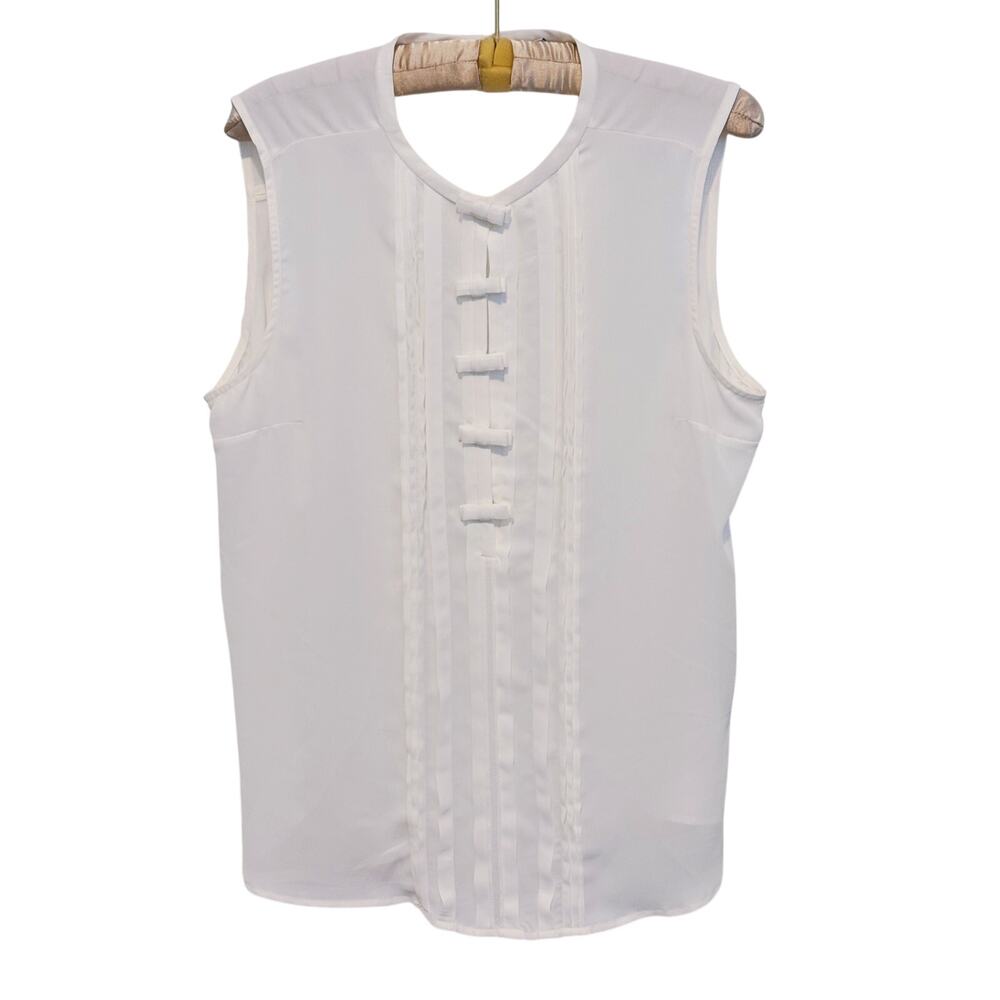 LC Coquette Bow Button Sleeveless Blouse Size XL White Preppy Soft Old Money - Picture 2 of 8